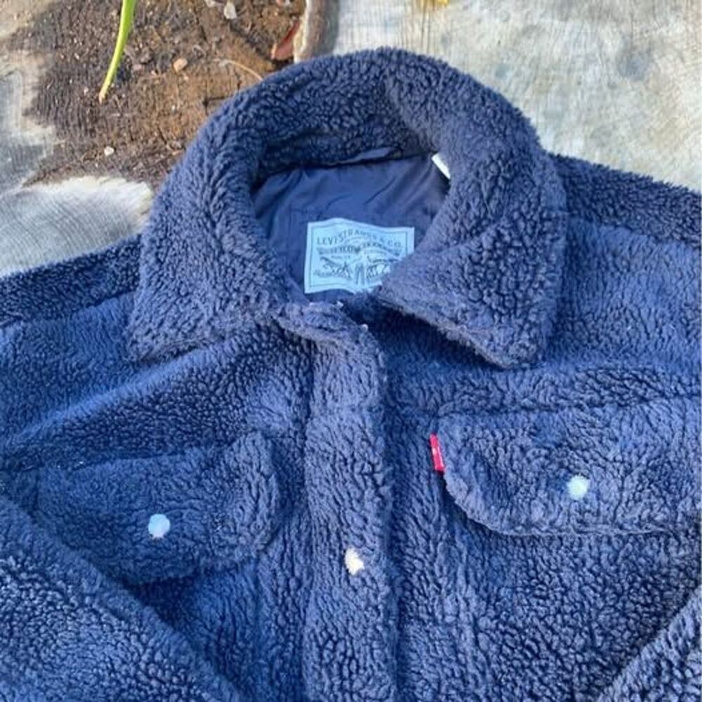Levi’s Trucker Sherpa Long line Jacket Navy Blue XS Oversized